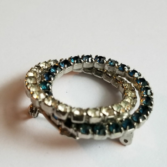 Relisted - Vintage circles brooch blue silver tone pin rhinestone - Picture 5 of 7